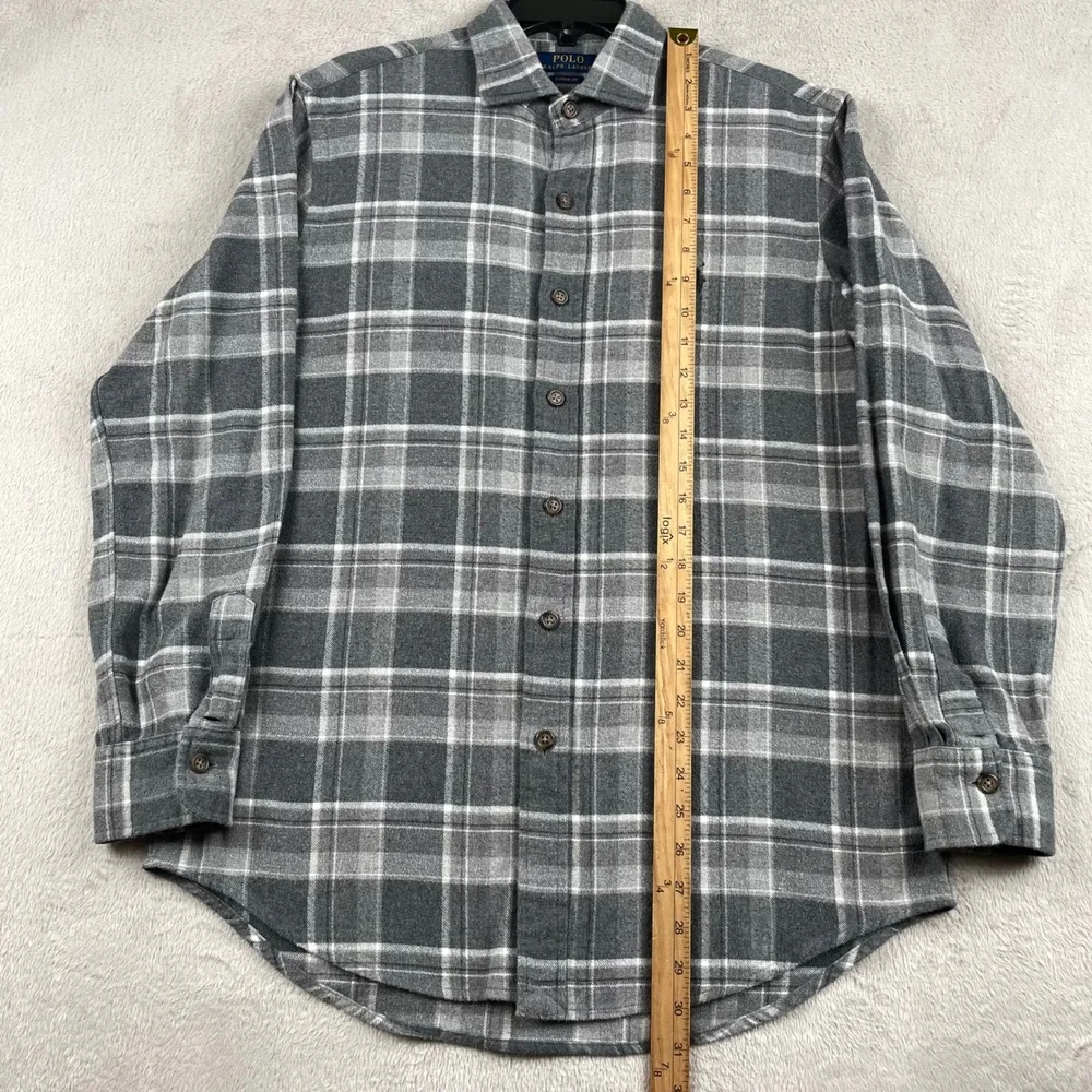 Polo Ralph Lauren Flannel Shirt Mens Medium Classic Fit Gray Plaid Pony Cozy